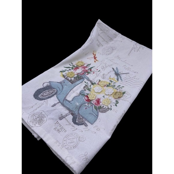 Rachel Ashwell The Prairie Tea Towel Scooter Floral Flowers French Script 28x20 - Picture 5 of 8